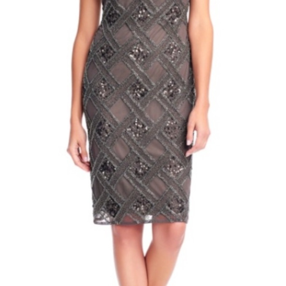 Adrianna Papell Brown Beaded Maxi Dress